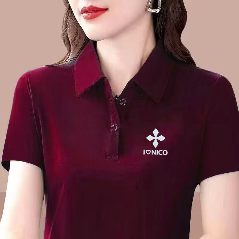高档100%大码品质夏季短袖翻领夏装妈妈新款宽松有领POLO休闲上衣