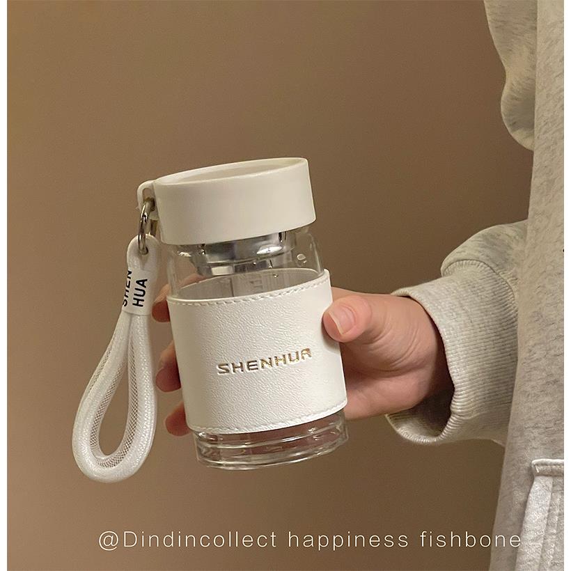 水杯女生高颜值便携玻璃杯小简约泡茶学生随行刻度杯子办公室夏季