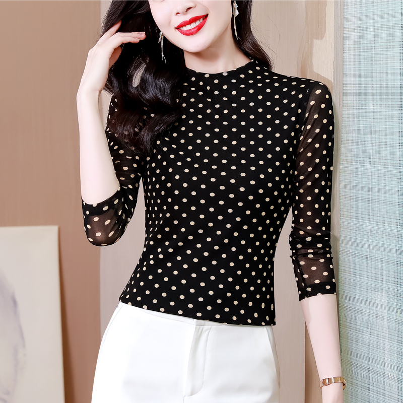 【粉丝专享】2026新款百搭洋气T恤时尚波点印花上衣长袖显瘦小衫女