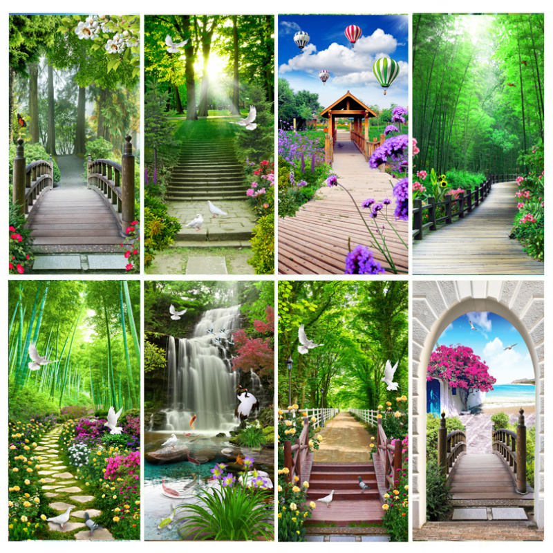 玄关墙贴画过道走廊墙纸自粘防水壁纸客厅风景墙纸贴纸可订制尺寸