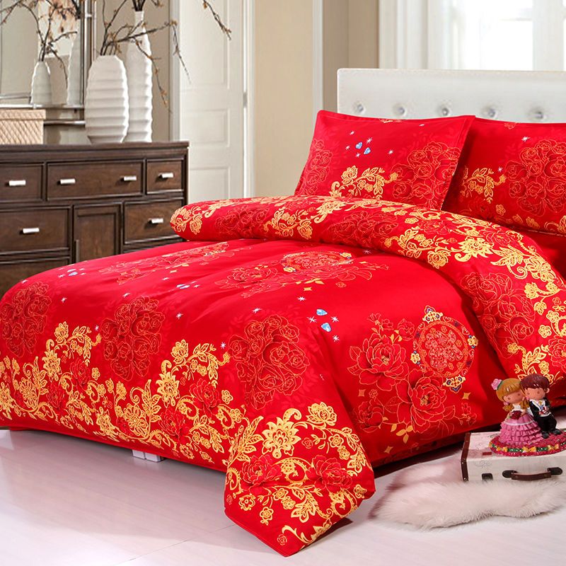 【加厚被套】结婚双人被套单件180*220大红色结婚庆被罩被套枕套
