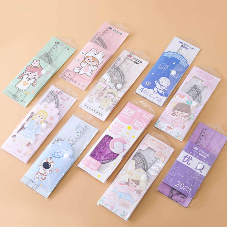【4件套】卡通套尺塑料硬尺子4件套文具三角板尺子量角器