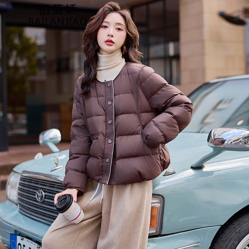 设计感2024年羽绒服女秋冬小个子圆领轻薄保暖洋气短款白鸭绒外套