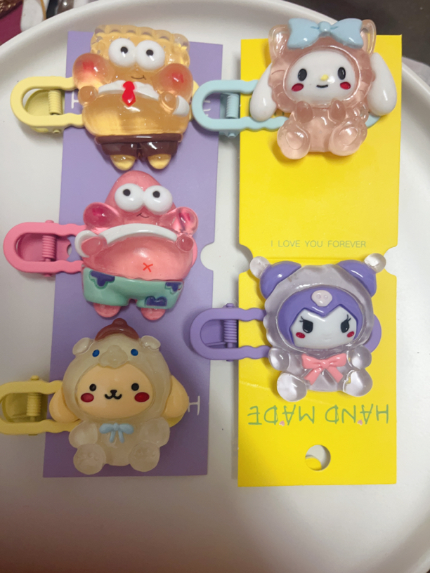 可爱卡通人物大卡发夹女 儿童侧边夹海绵宝宝派大星系列鸭嘴夹 