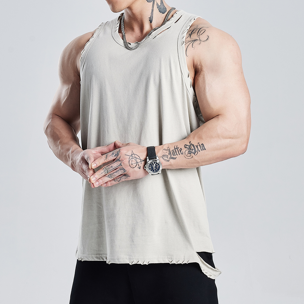 GYMDOG美式破洞运动背心男夏季篮球健身训练宽松透气无袖T恤衣服