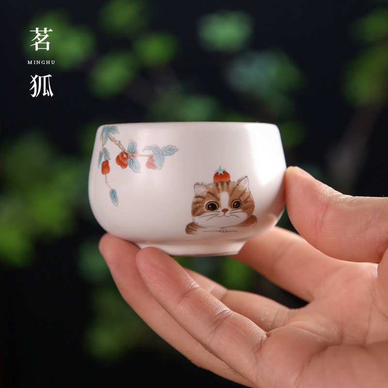 汝窑萌猫茶盏主人杯个人专用品茗杯女陶瓷功夫单杯汝窑小茶杯茶碗