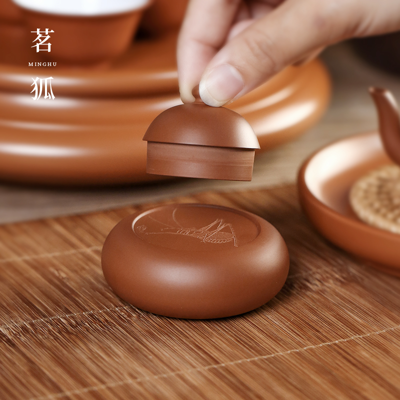 朱泥盖置主人杯托垫鸡蛋黄朱泥全手工紫砂可养功夫茶道配件小品