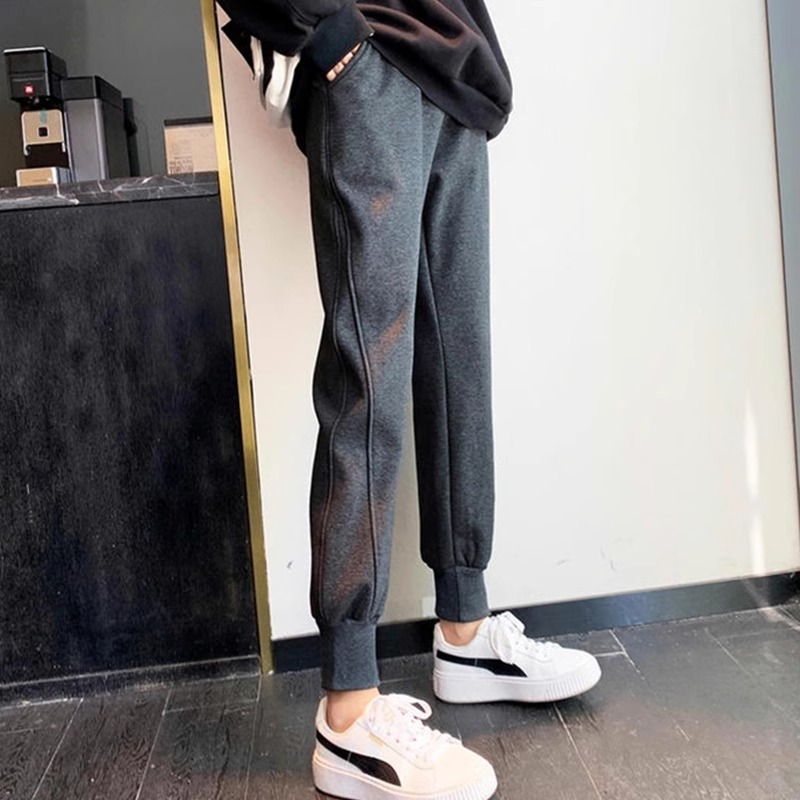 波西维拉加绒运动裤子秋冬季宽松卫裤显瘦直筒哈伦裤休闲束脚长裤