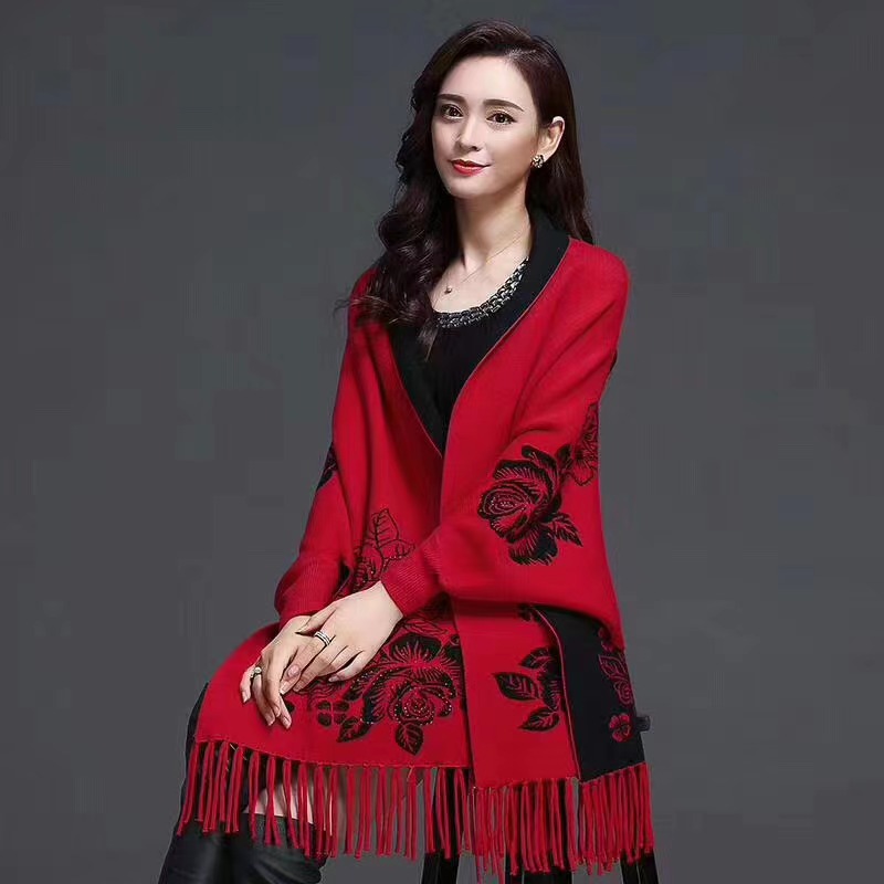 牧丹双面针织披肩旗袍SY00046