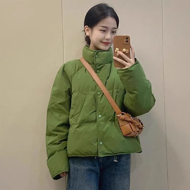 高档次羽绒服新款爆款绿色立领短款冬季女加厚年小个子韩系学生面