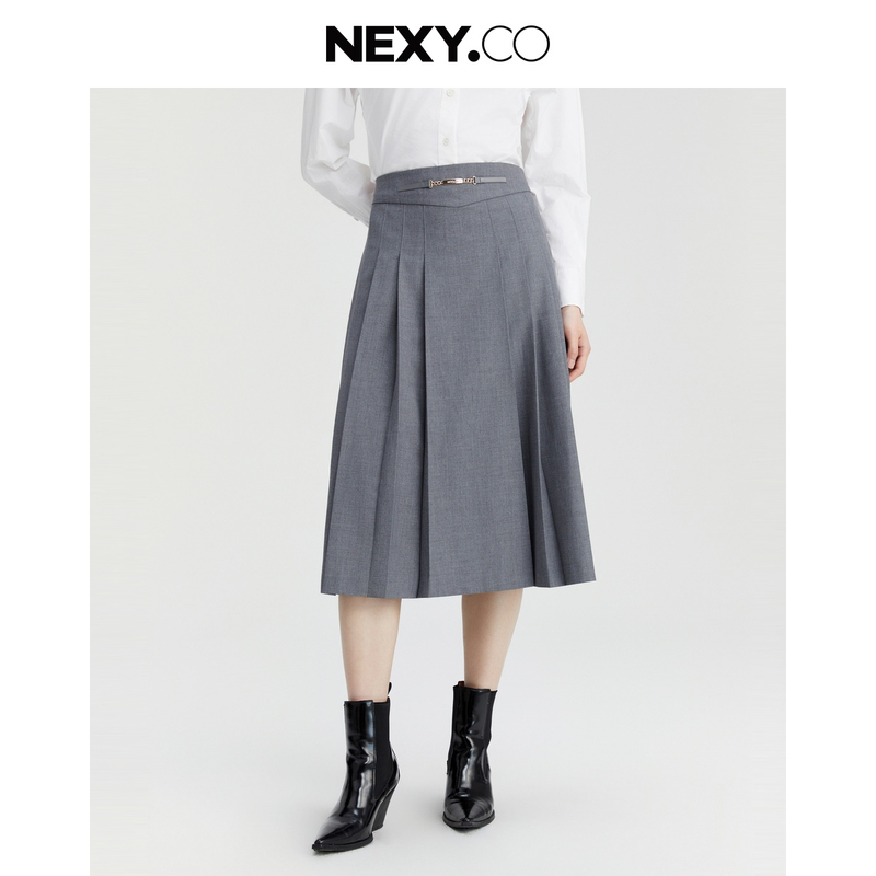 NEXY.CO/奈蔻半裙显瘦气质高腰时尚百搭毛呢中长款秋冬XW01549R4