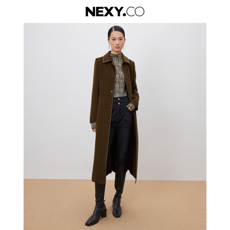 NEXY.CO/奈蔻大衣复古中长款英伦设计师时尚翻领大衣冬XL00553D4