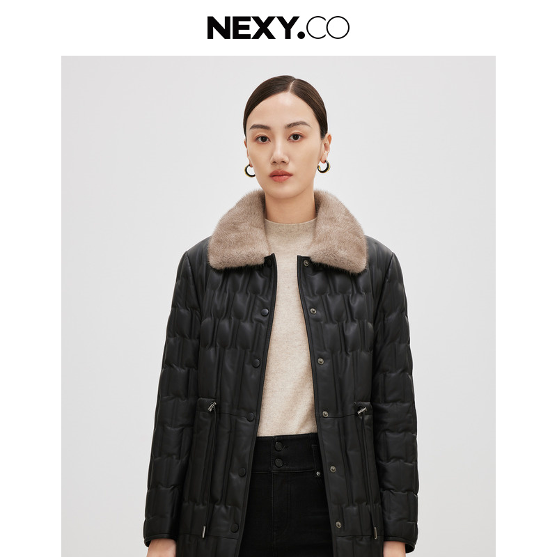 NEXY.CO/奈蔻皮羽绒外套短款时尚女士真皮保暖翻领冬季XP00234W0