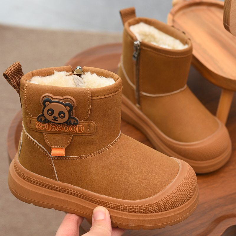 儿童雪地靴加绒加厚女童棉靴2025冬季新款冬靴男童保暖大棉靴防水