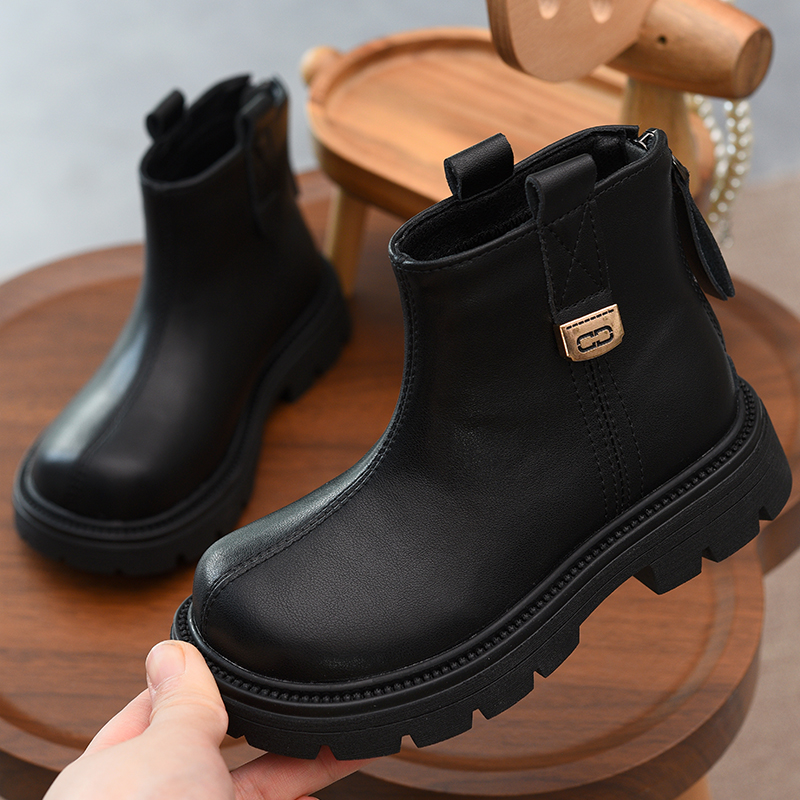 女童马丁靴真皮儿童靴子女孩短靴2025秋季新款加绒保暖童靴