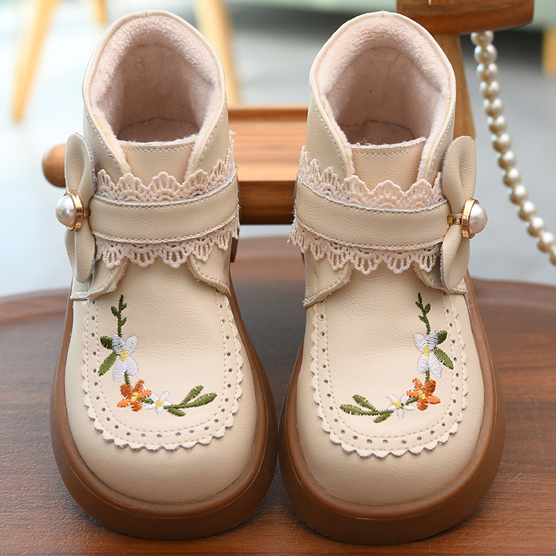 女童短靴真皮儿童小皮靴防水秋季童靴2025新款秋冬加绒女孩二棉靴