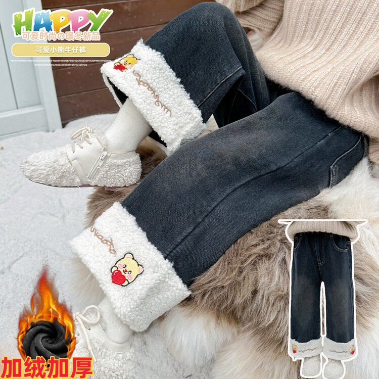 裤女童加绒直筒裤2025冬款儿厚休闲宝宝阔腿加厚女孩高腰裤子包邮