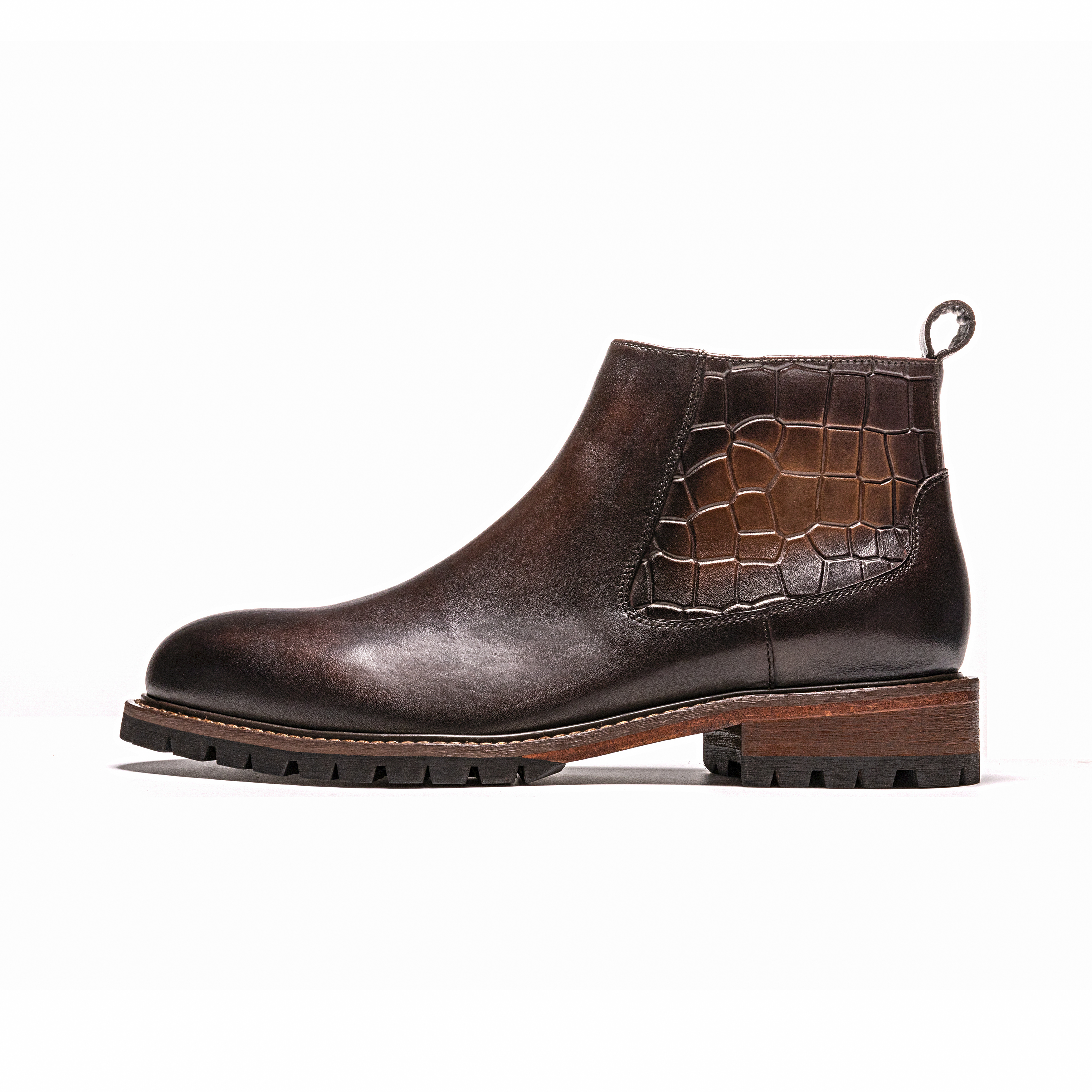 YO-G1207男士切尔西短靴尖头高帮皮鞋男商务复古真皮百搭