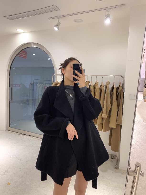 Jt罗兰款气质牦牛绒双面尼中长腰带款大衣