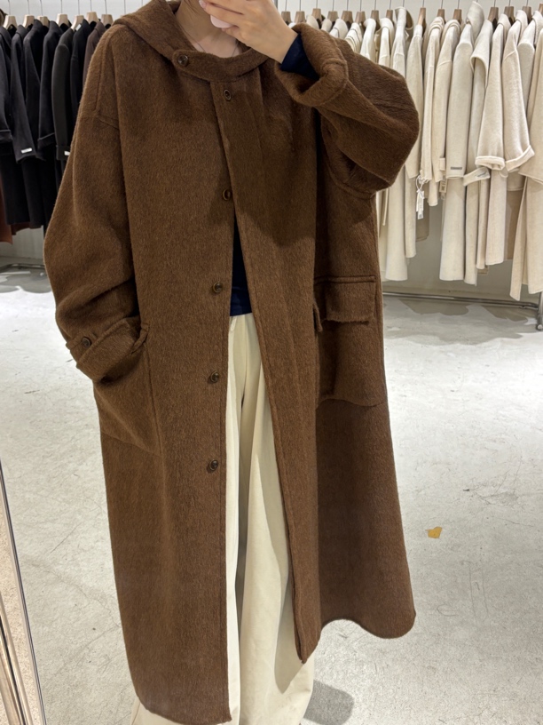 Jt秋冬韩系羊驼桑蚕丝羊毛双面尼长款帽子款大衣