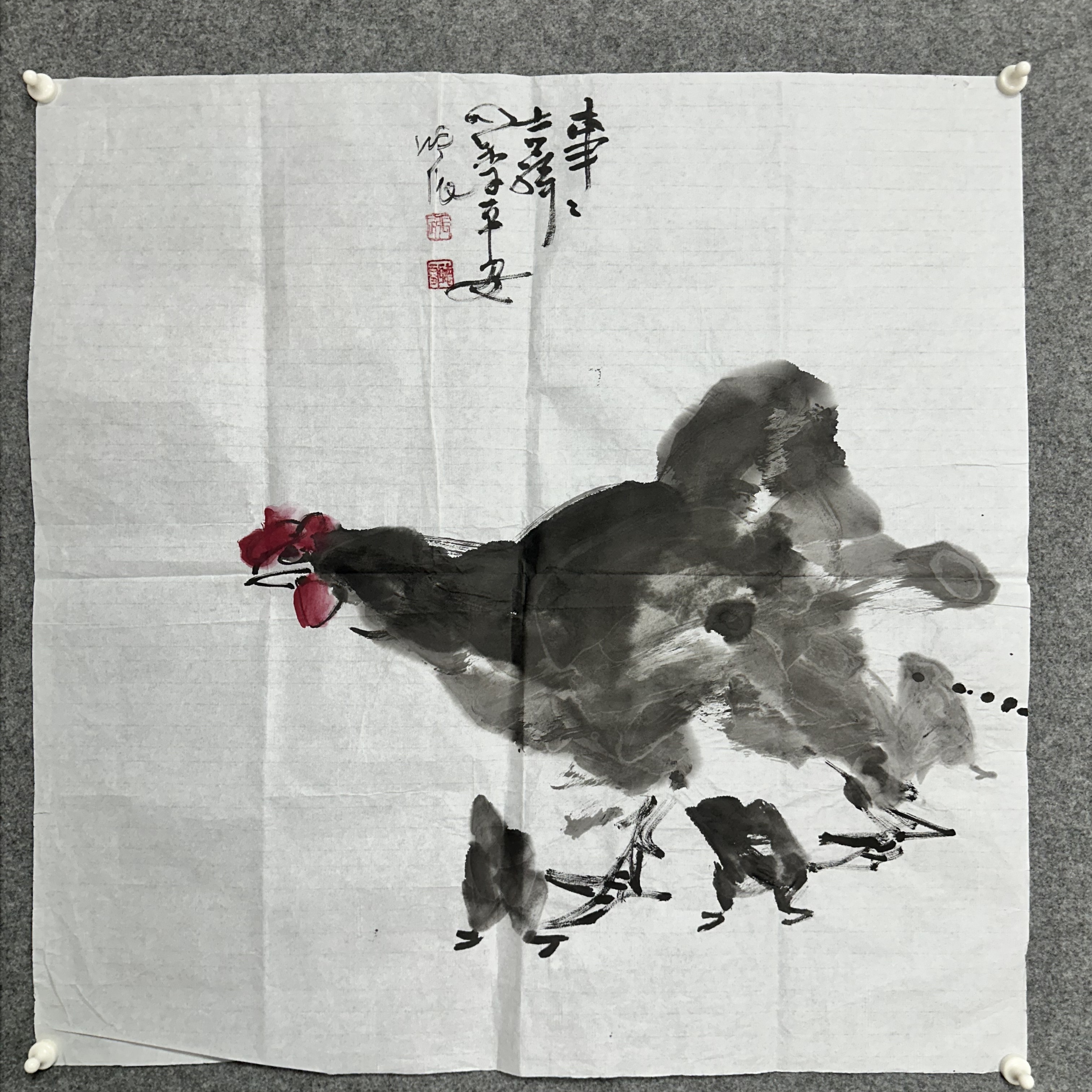 《事事吉祥》张辰纯手绘鸡玄关 茶室 书房办  送礼画芯  （68*68）