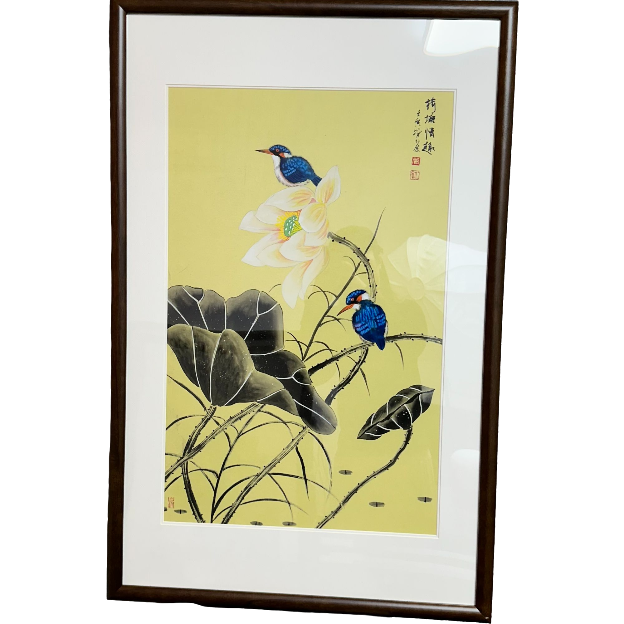 072《荷塘情趣》管仁余 挂客厅 书房 玄关 实木裱框 真人手绘60✘90