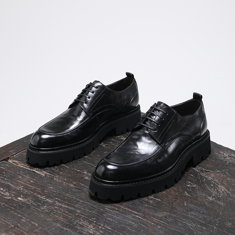 高档手抓纹时尚厚底休闲皮鞋男真皮增高正装商务德比鞋系带婚鞋