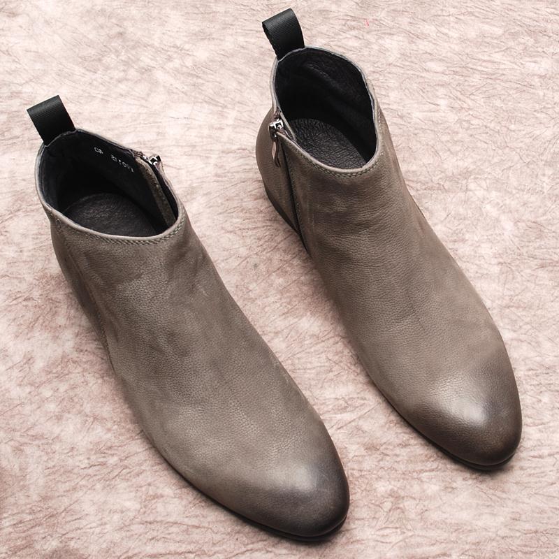 2025年皮靴男士复古真皮皮鞋休闲高帮马丁靴韩版短靴加绒时尚潮流