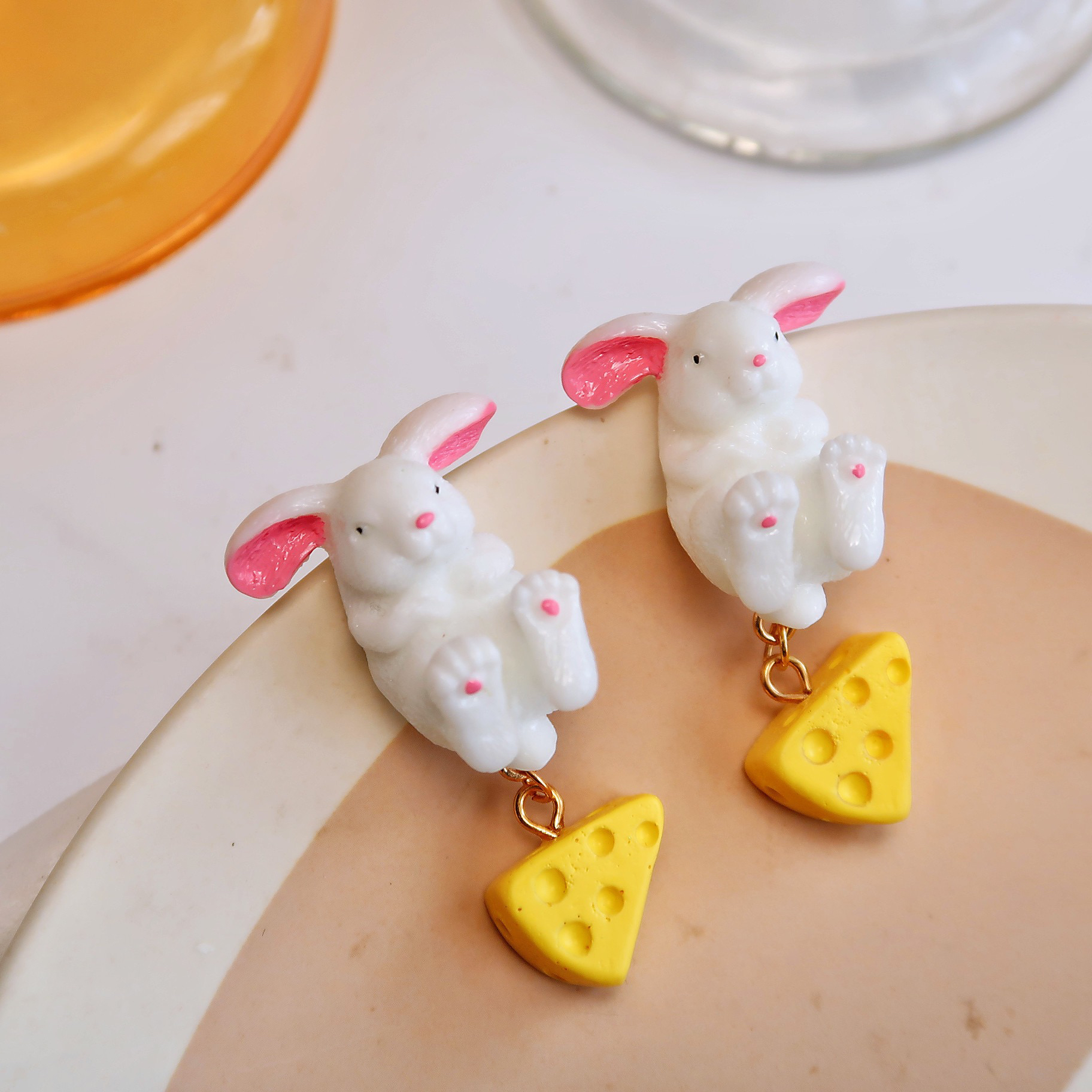 铜合金耳饰 【 Pink Rabit】可爱卡通软萌吐司小鱼兔子清新少女耳夹