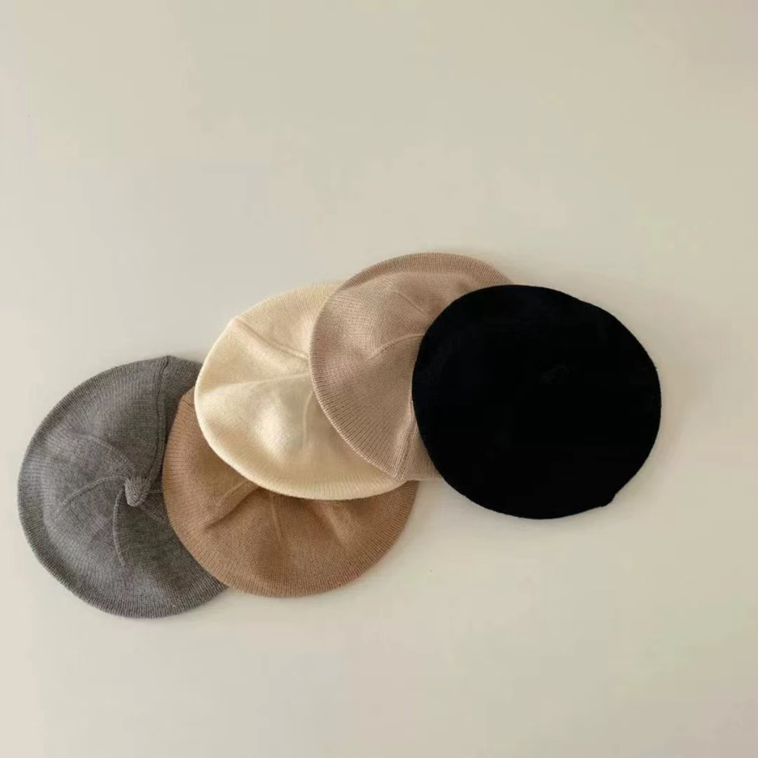 新款秋款婴幼儿新色纯色贝雷帽男女宝宝洋气可爱毛线针织画家帽子