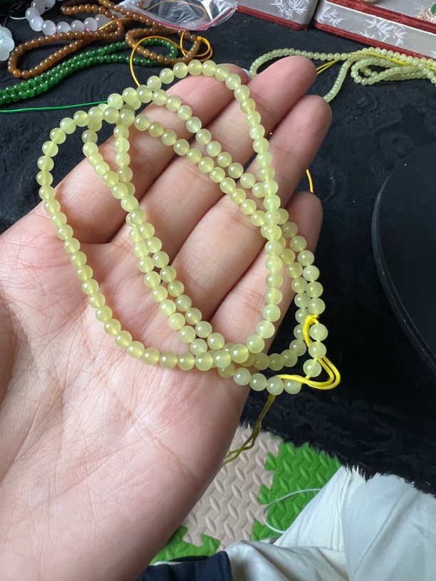 和田玉冰底黄口小米多圈仙女链