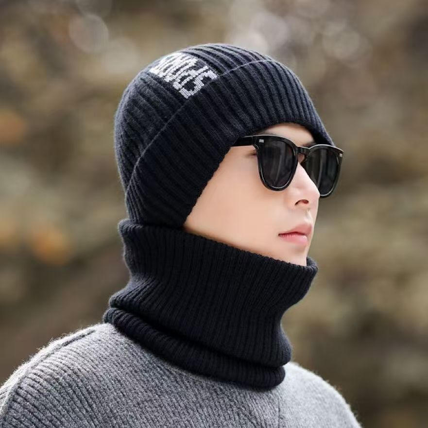 新款男士冬季加绒针织户外防寒保暖加厚毛线帽骑车护耳防风套帽