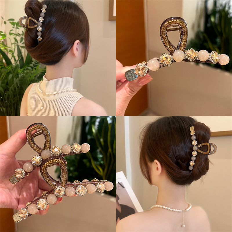 熹金 高端春夏满锆抓夹大号发量多女士盘发夹发卡气质鲨鱼夹发饰