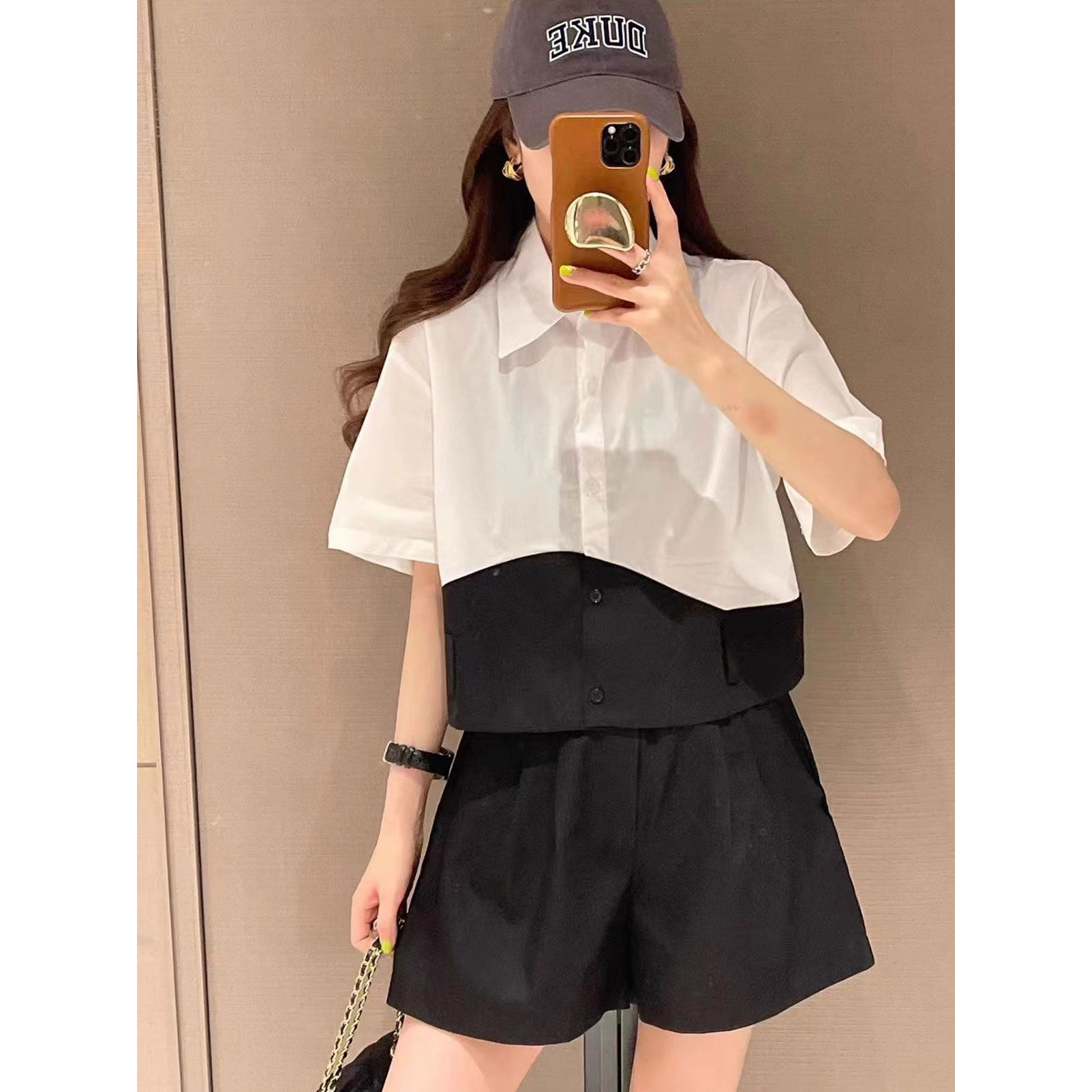 小个子套装女2024奢高级感微胖减龄休闲衬衫短裤两件套女夏季