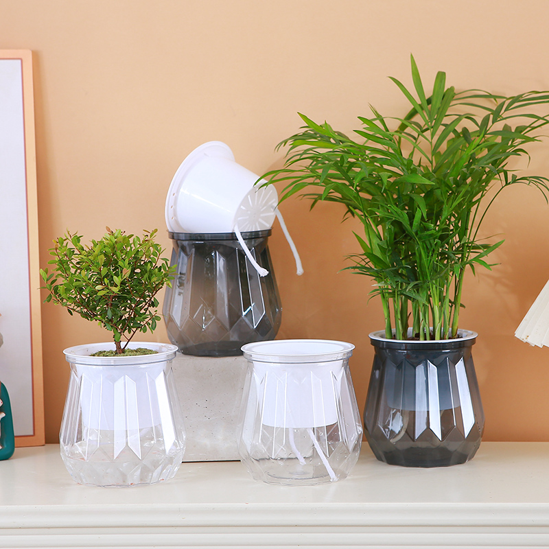 钻石款花盆自吸水透明环保水培套盆吊兰盆栽双层储水免浇水多肉盆