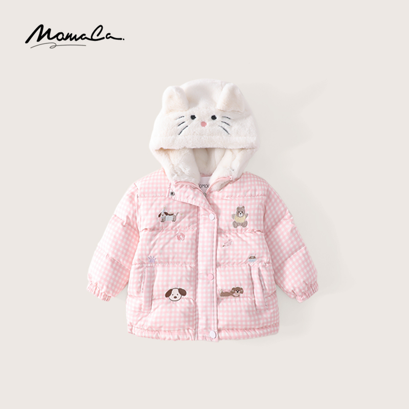 MOMOCO冬季女童鸭绒甜美猫咪连帽保暖90绒羽绒服外套75830102044
