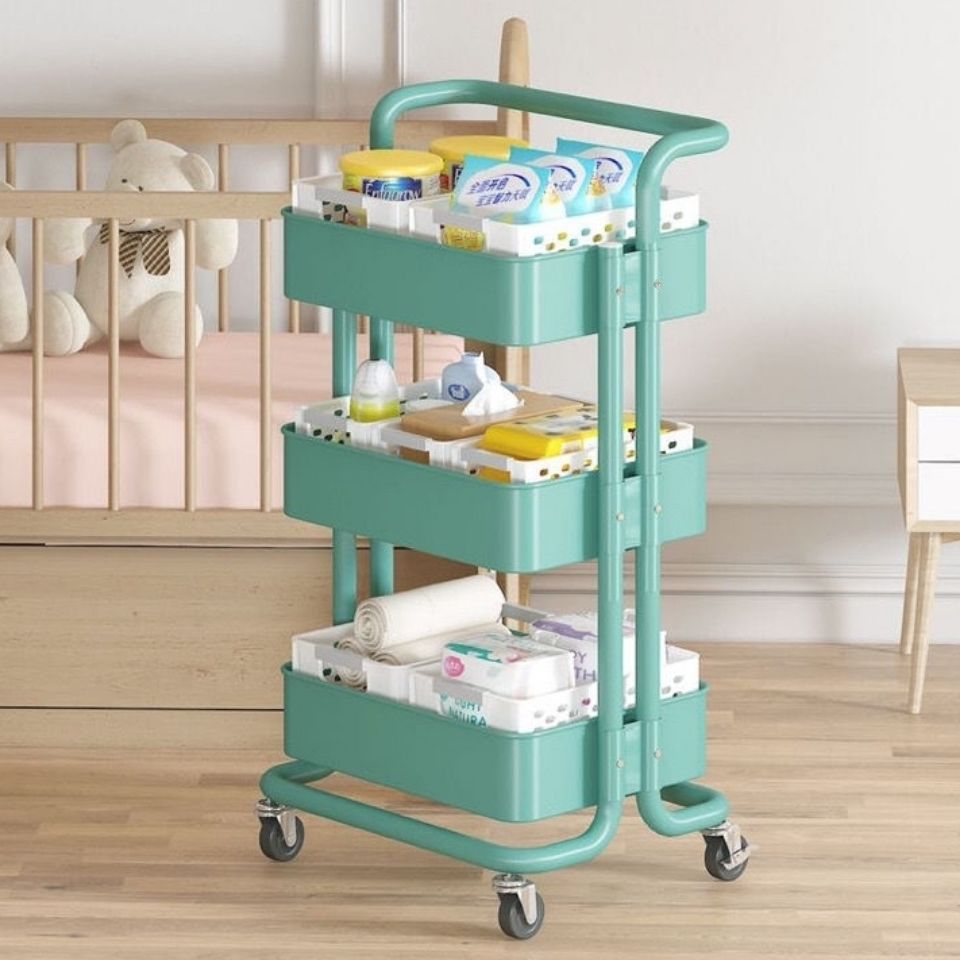 宜家移动小推车置物架落地多层厨房浴室零食卫生间卧室收纳储物架