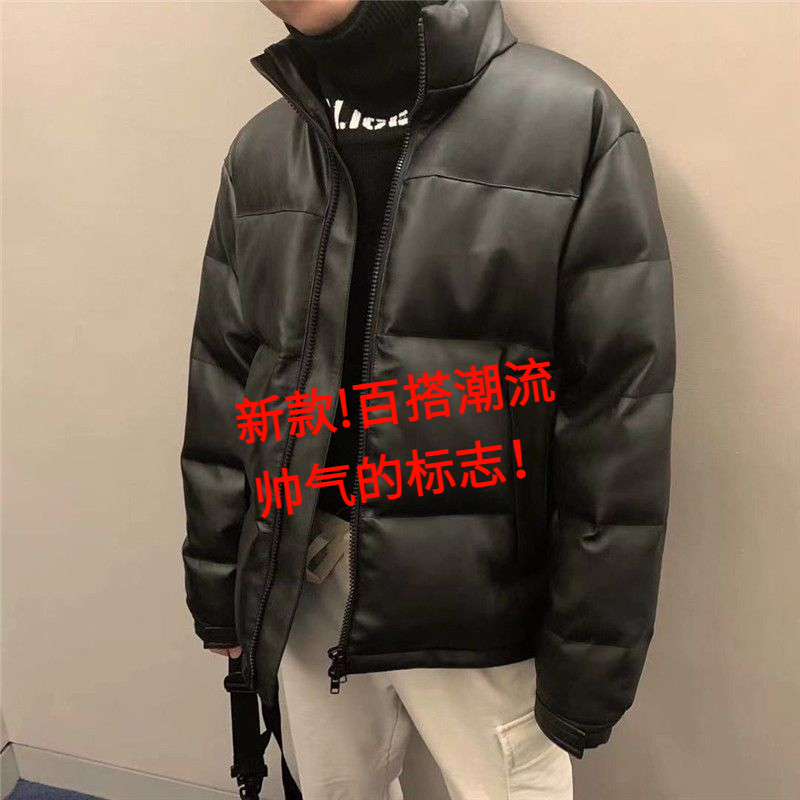 冬季加厚棉服男潮牌立领pu皮短款棉袄外套男生宽松面包服潮流棉衣