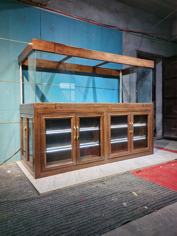 FJANXIN安信鱼缸酒柜款大型龙魟缸金晶五线超白一体拉筋可定制