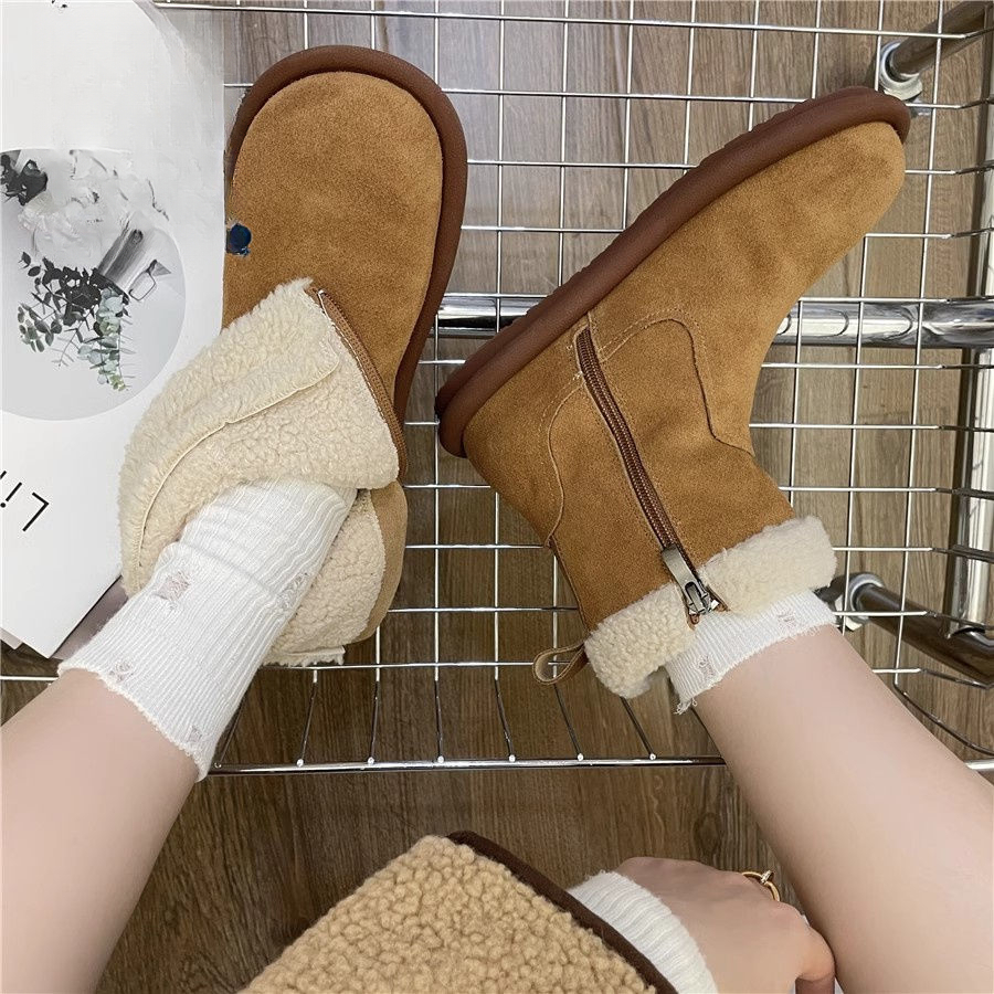 冬季时翻毛皮棉鞋女冬平底加绒短靴新款冬款防滑保暖雪地靴百搭