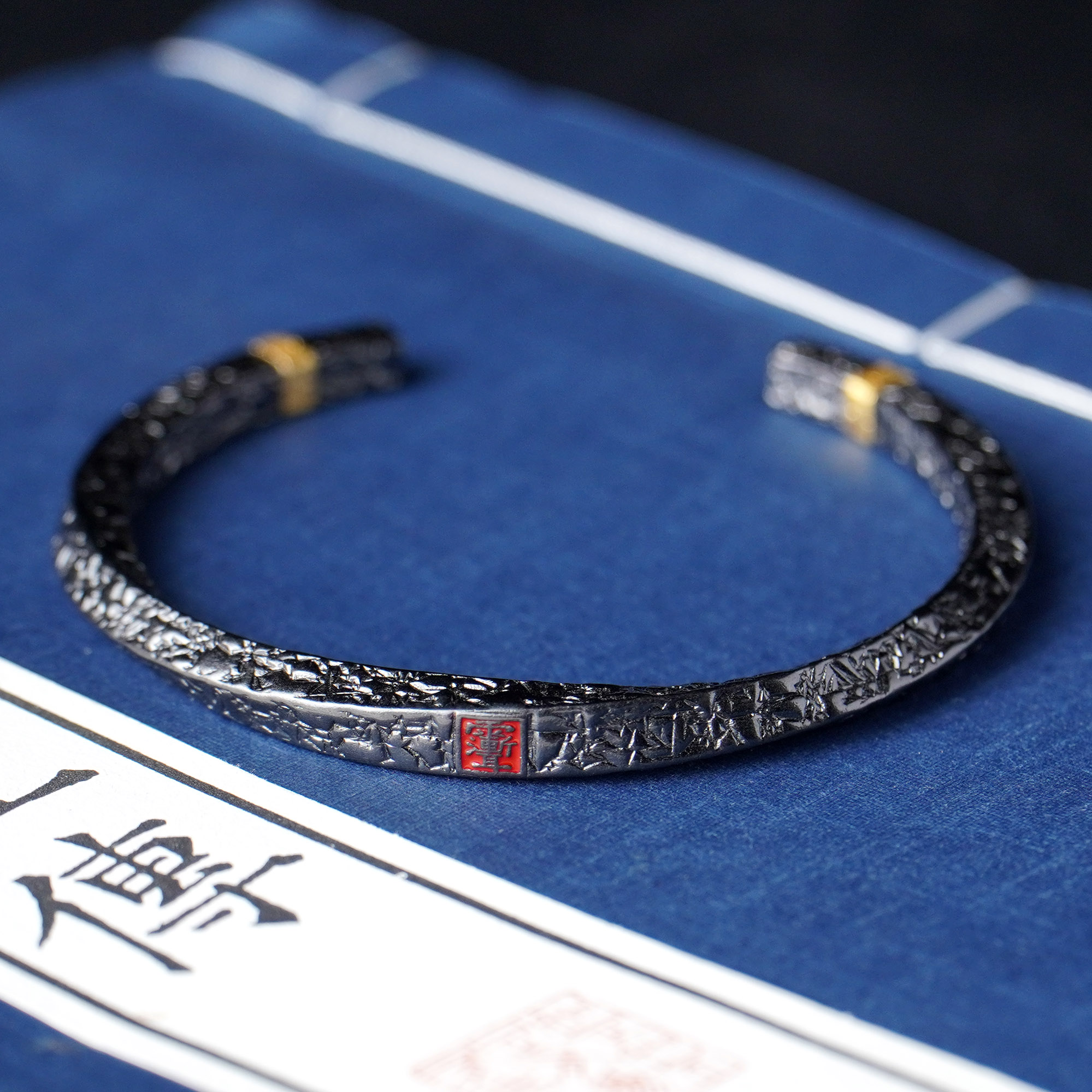 福域 925银手镯 国风【银镶金手镯】民族风时尚复古素款百搭