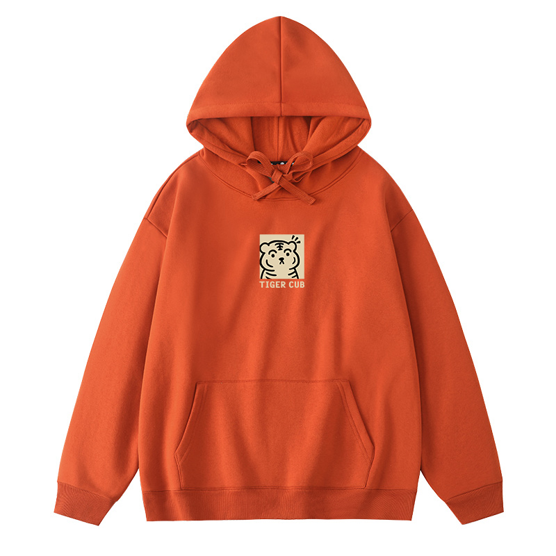 （小老虎专拍）砖红色连帽卫衣男女情侣潮流加绒连帽外套