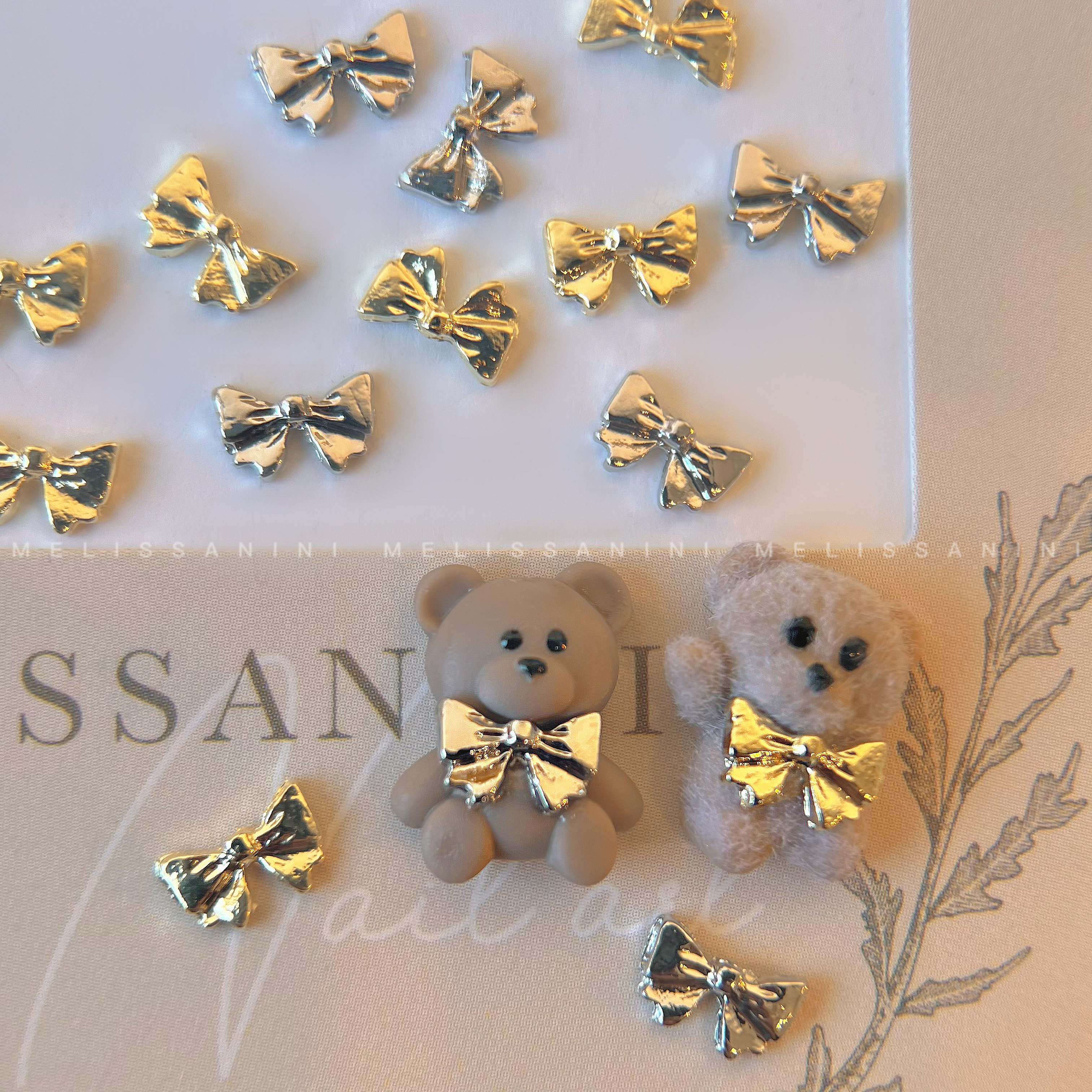 MELISSANINI【金银小领结】超可爱精致mini合金蝴蝶结银色美甲饰品