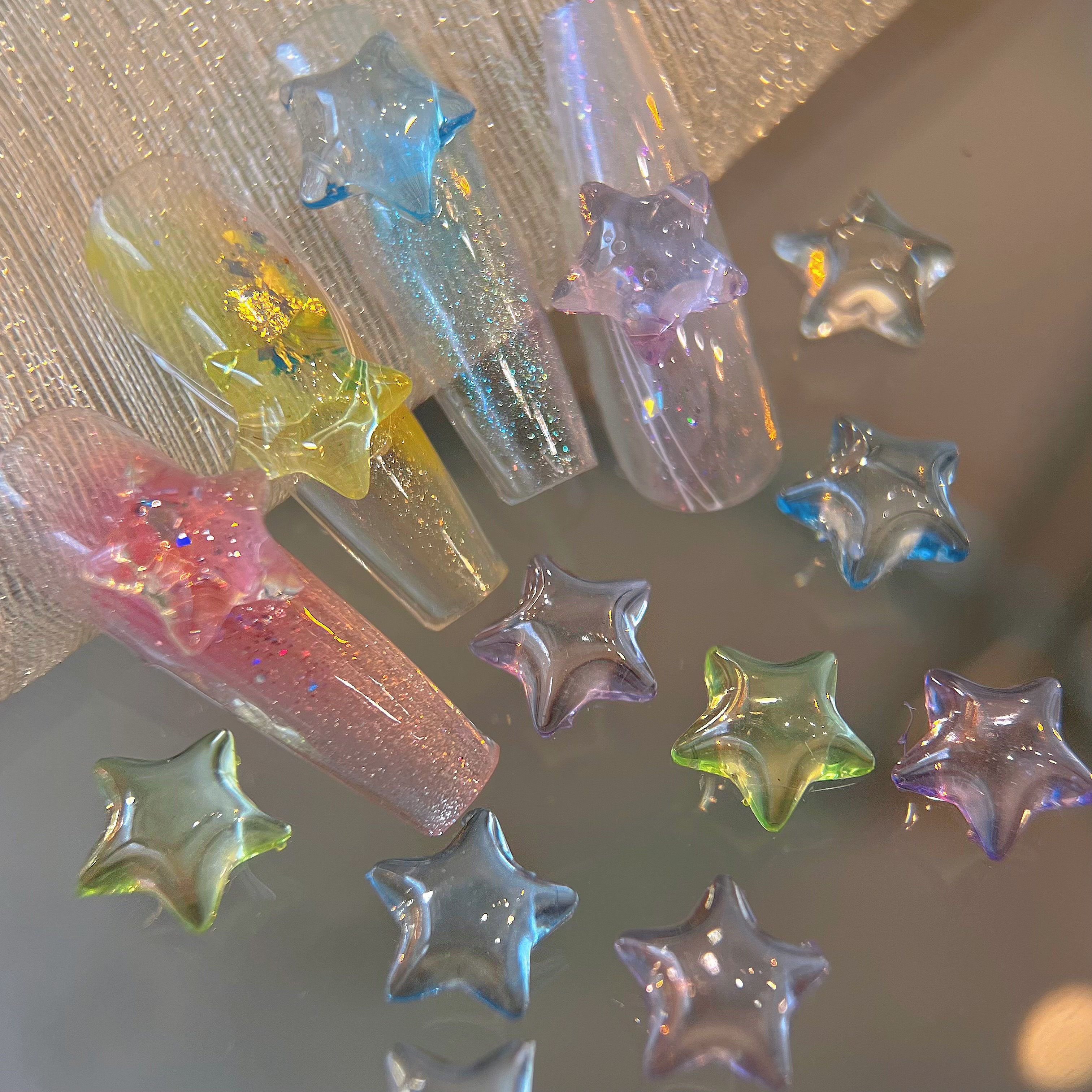 MELISSANINI【冰透星星】树脂多色立体五角星ins美甲饰品指甲装饰
