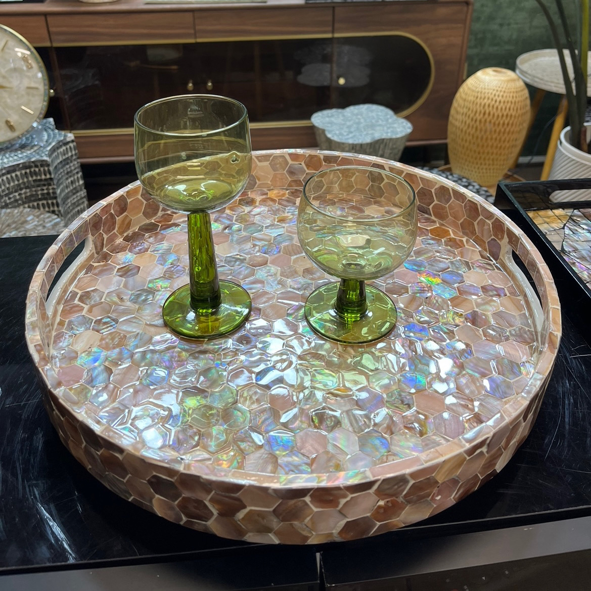 T深海贝壳托盘茶具收纳托盘水果收纳托盘果盘直径40厘米圆形