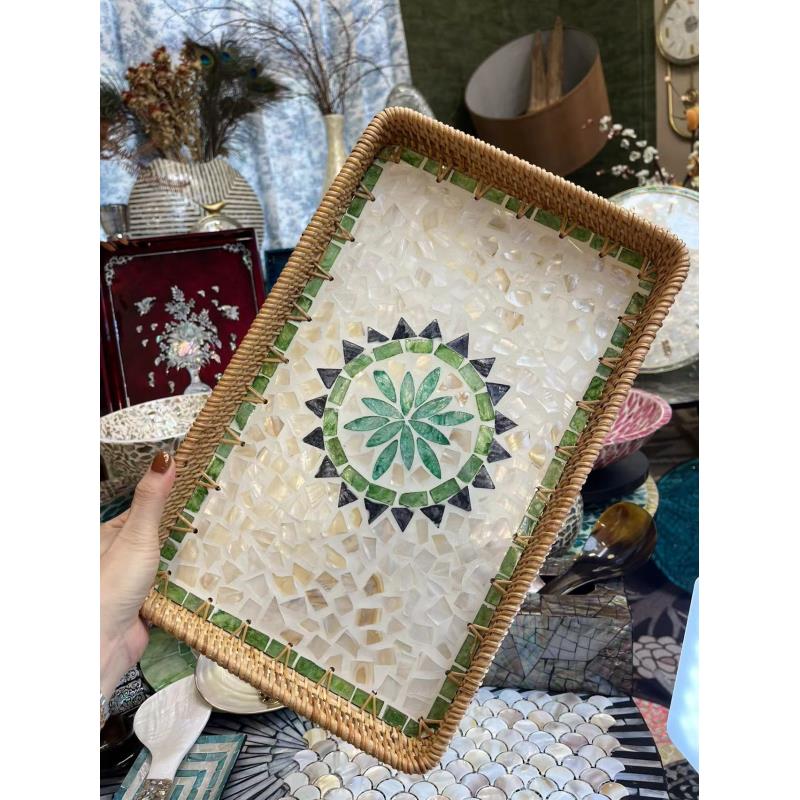 T买一送二波西米亚长方形三件套藤编收纳托盘