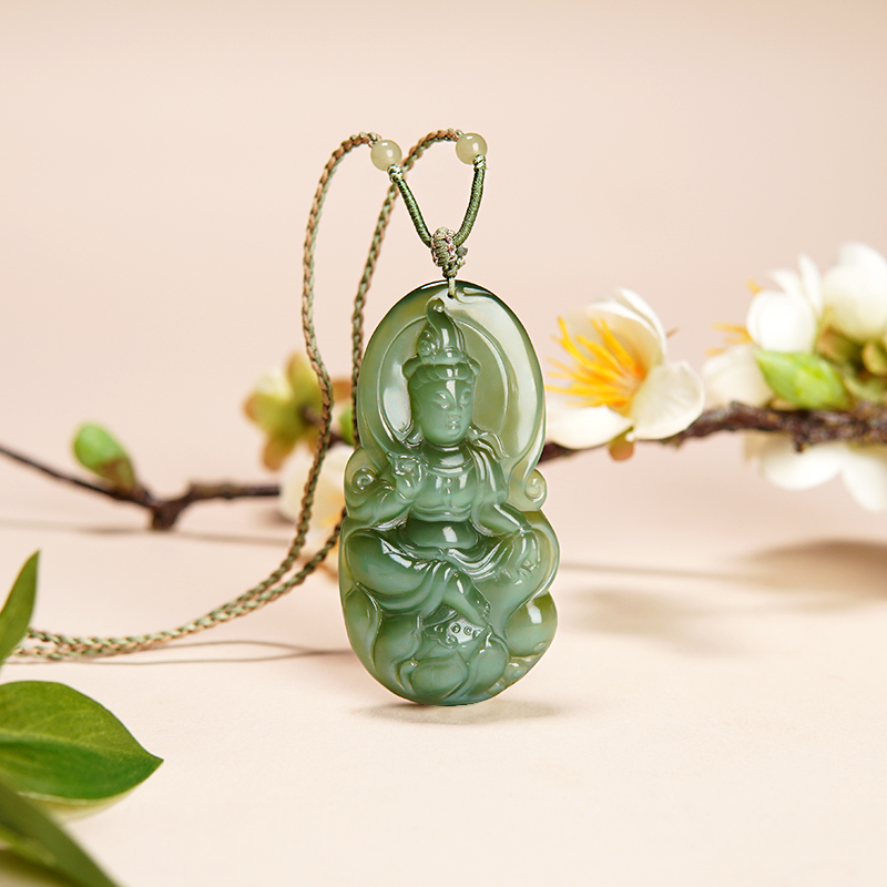 和田玉碧玉猫眼坐莲观音挂件 大师亲工吉祥平安典藏观音挂件00978