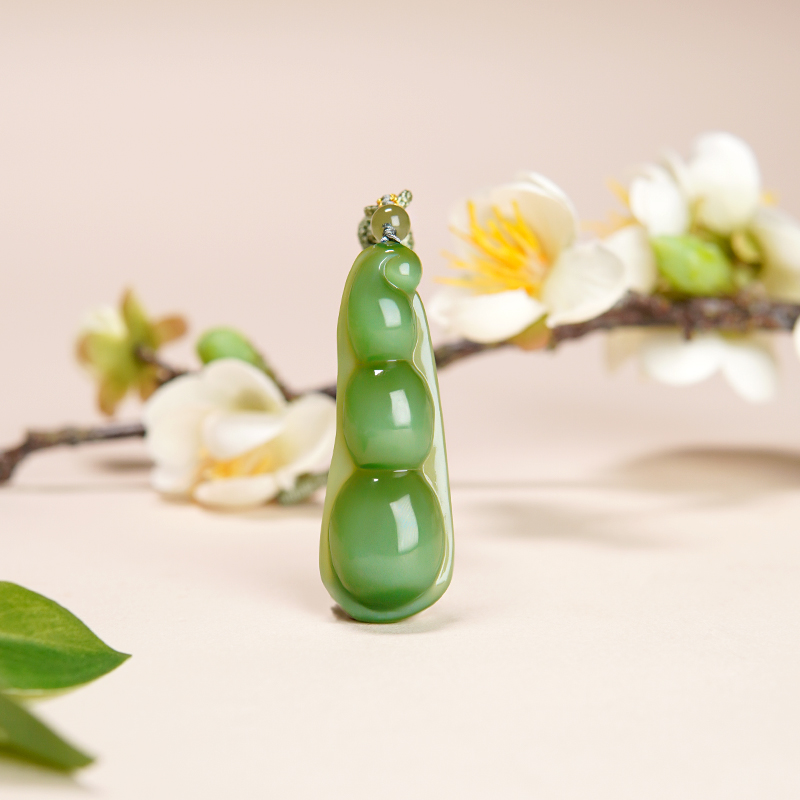 和田玉碧玉猫眼福豆挂件 无矿点 大师精工 连中三元猫眼挂件00150