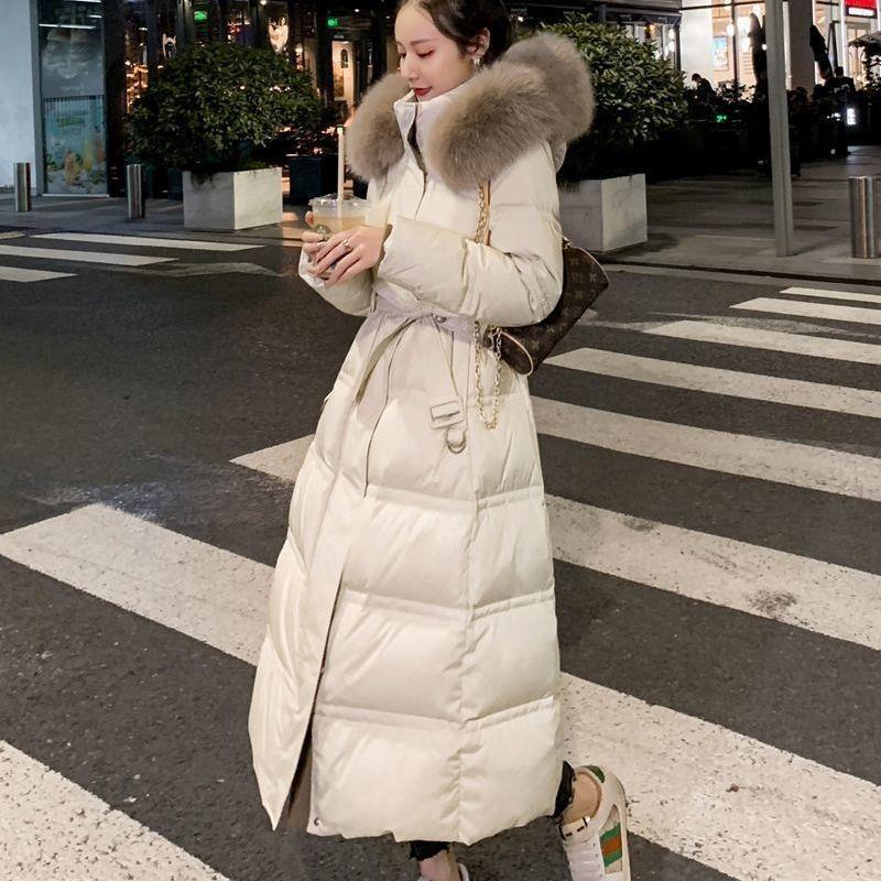 狐狸毛领羽绒服女2023年爆款新款收腰显瘦中长款过膝白鸭