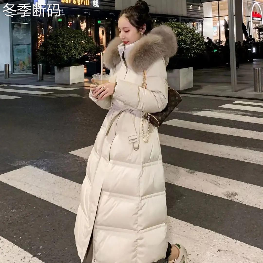 反季大毛领羽绒羽绒服女潮新款长收腰显瘦过膝网红时尚款